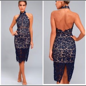 Divine Destiny Navy Blie Midi Dress Size L NWT